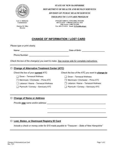 Change of Information / Lost Card - New Hampshire Download Pdf