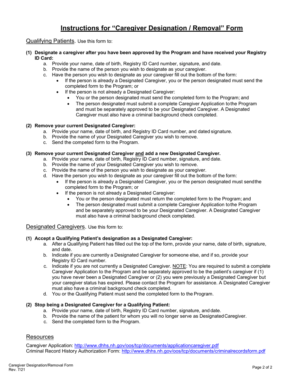 Caregiver Designation / Removal - New Hampshire, Page 2