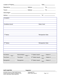 Document preview: Health Officer: Sample Housing Complaint Investigation Form - New Hampshire