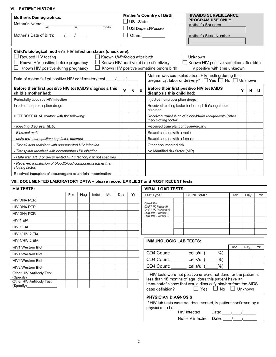 New Hampshire Pediatric HIV/AIDS Case Report Form (For Patients 13 ...