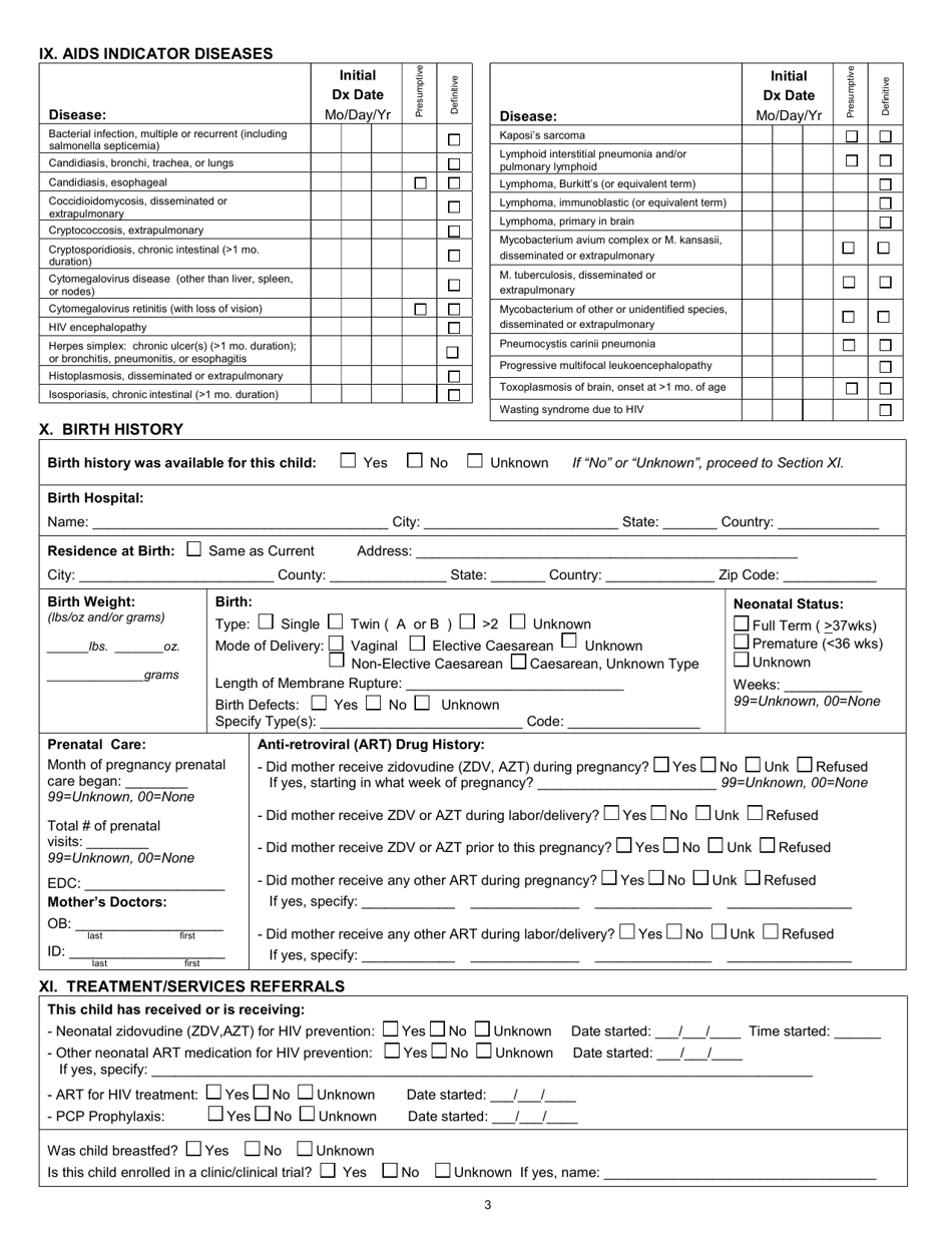 Pediatric HIV / AIDS Case Report Form (For Patients 13 Years of Age) - New Hampshire, Page 3