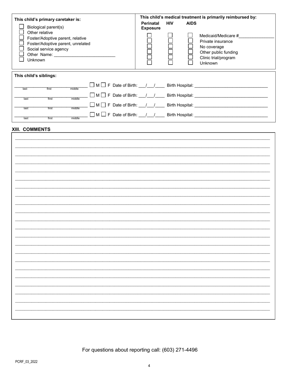 Pediatric HIV / AIDS Case Report Form (For Patients 13 Years of Age) - New Hampshire, Page 4