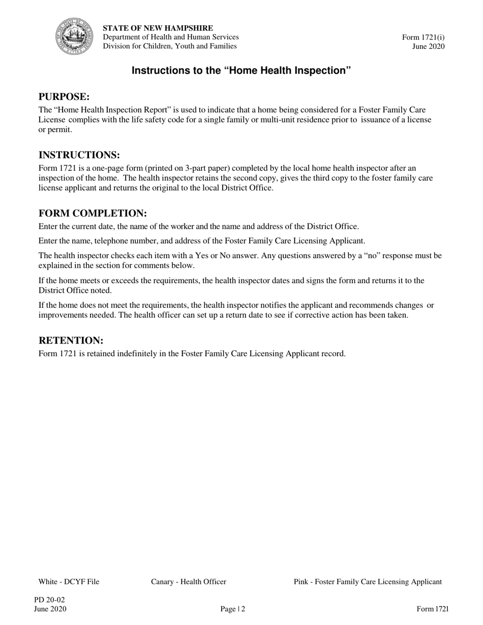 Form 1721 Home Health Inspection - Foster Family Care License - New Hampshire, Page 2