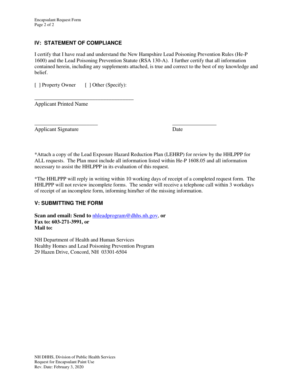 Request for Use of Encapsulant Paint - New Hampshire, Page 2