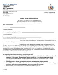 Remote Notary Notification Form for Remote Notarial Acts on Tangible Records (Not Requiring a Remote Online Notary Vendor) - Maryland