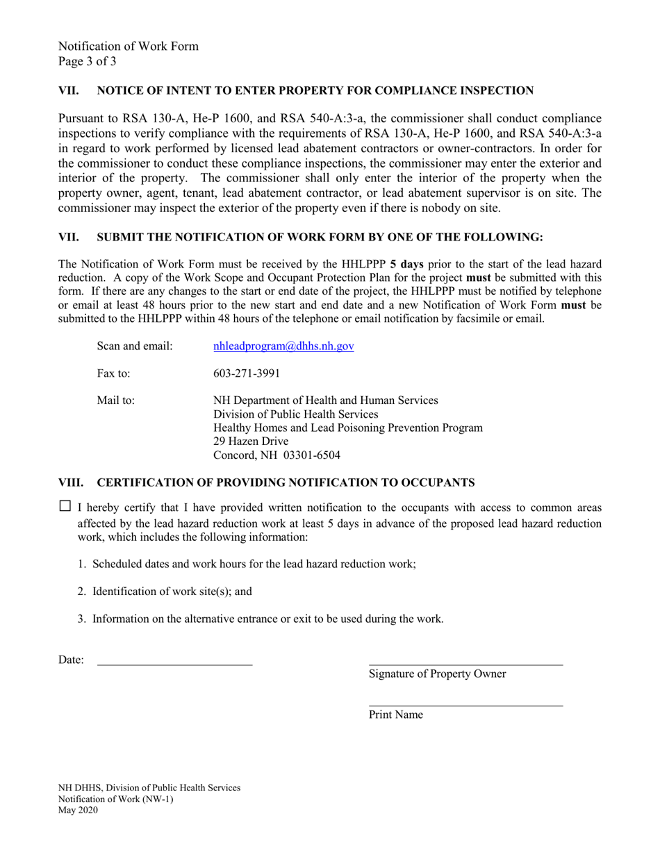 Form NW-1 Notification of Work Form - New Hampshire, Page 3