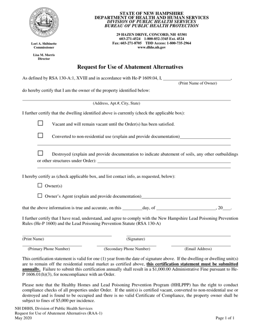 Form RAA-1 Request for Use of Abatement Alternatives - New Hampshire