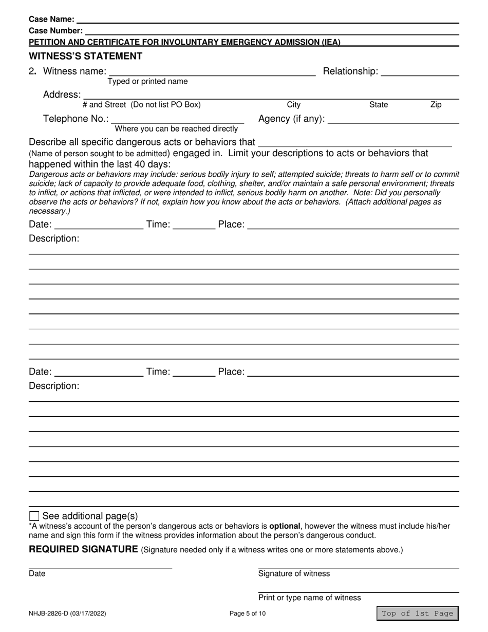 Form NHJB-2826-D Petition and Certificate for Involuntary Emergency Admission (Iea) - New Hampshire, Page 5
