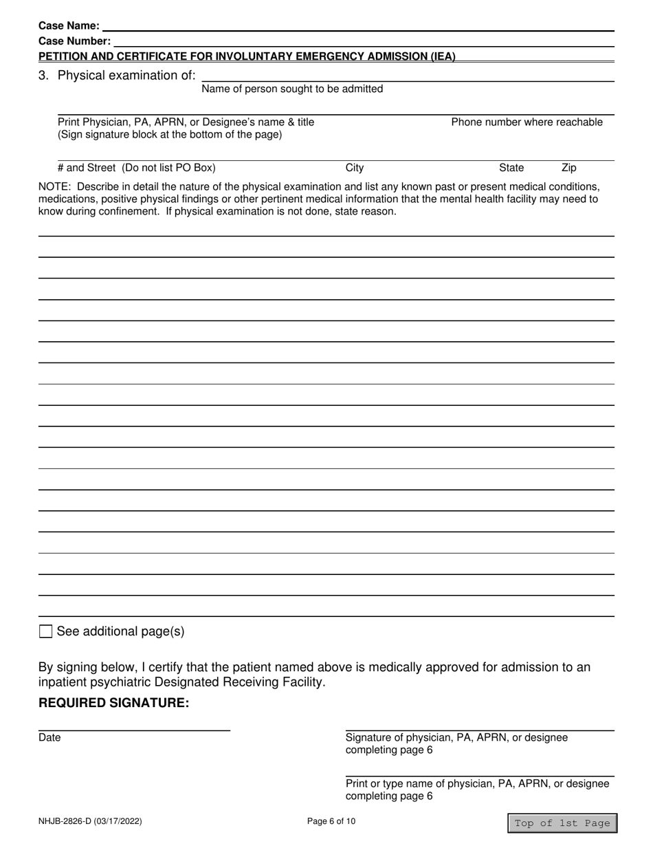 Form NHJB-2826-D Petition and Certificate for Involuntary Emergency Admission (Iea) - New Hampshire, Page 6