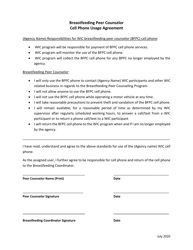 Document preview: Breastfeeding Peer Counselor Cell Phone Usage Agreement - New Hampshire
