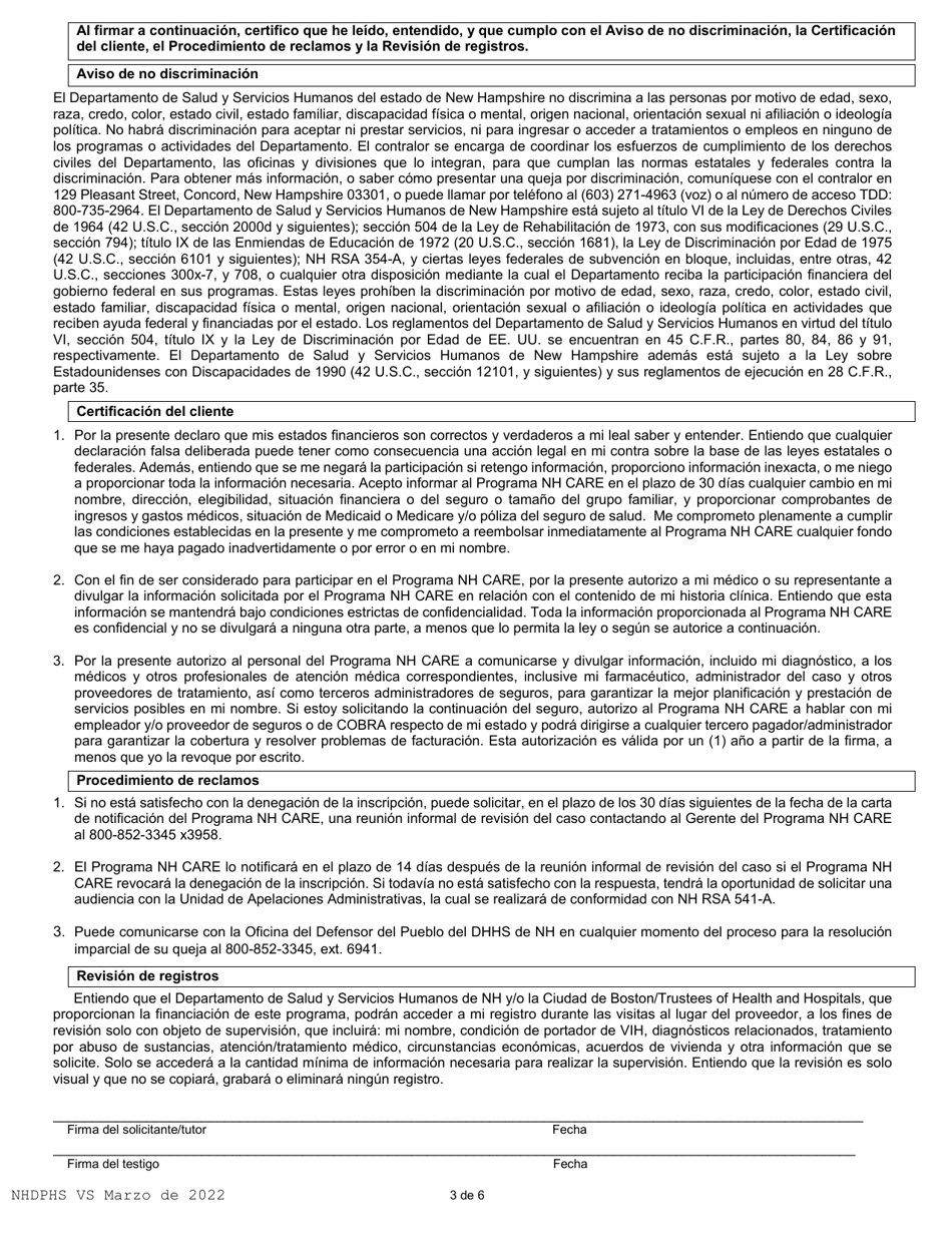 Solicitud De Nh Ryan White Care - New Hampshire (Spanish), Page 3