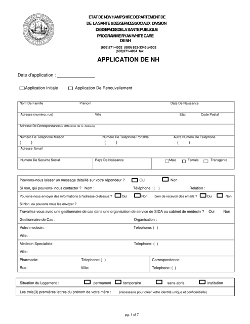 Nh Ryan White Care Application - New Hampshire (French) Download Pdf
