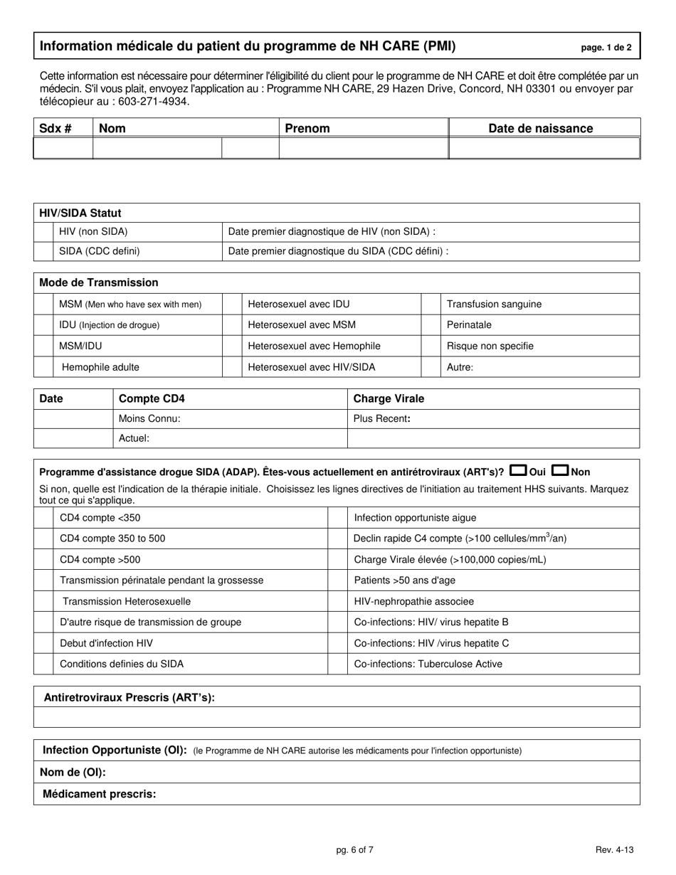 Nh Ryan White Care Application - New Hampshire (French), Page 6