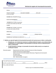 Solicitud De Registro De Inmunizacion/Vacunacion - New Hampshire (Spanish)