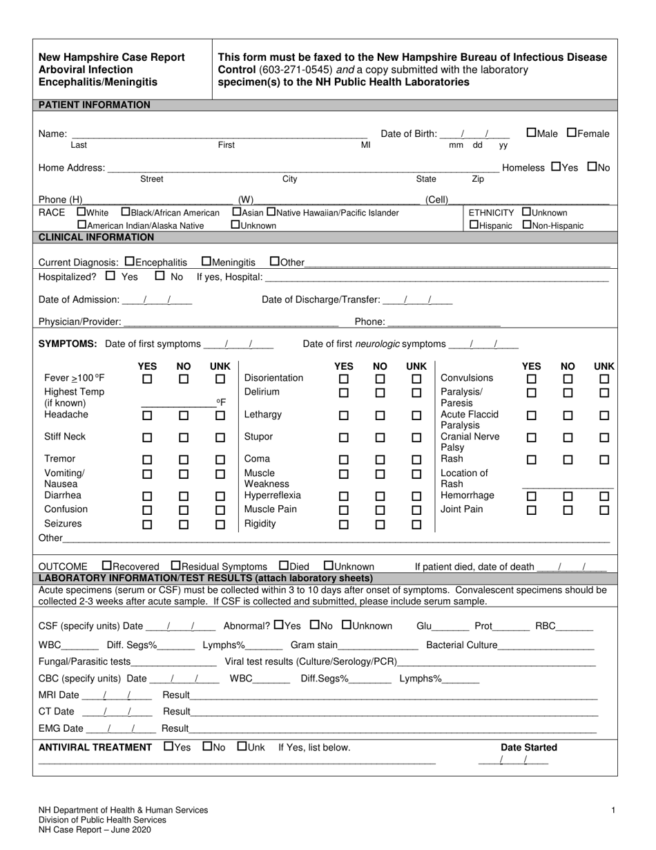 New Hampshire Case Report Arboviral Infection Encephalitis / Meningitis - New Hampshire, Page 1