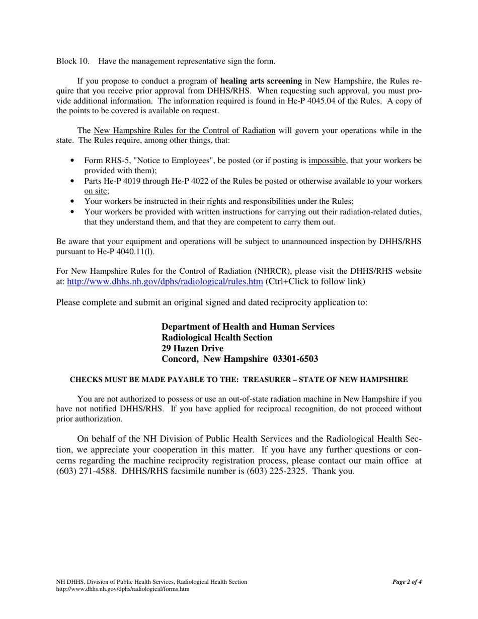 Form RHS-RP Application for Reciprocal Recognition of Out-of-State Machines - New Hampshire, Page 3