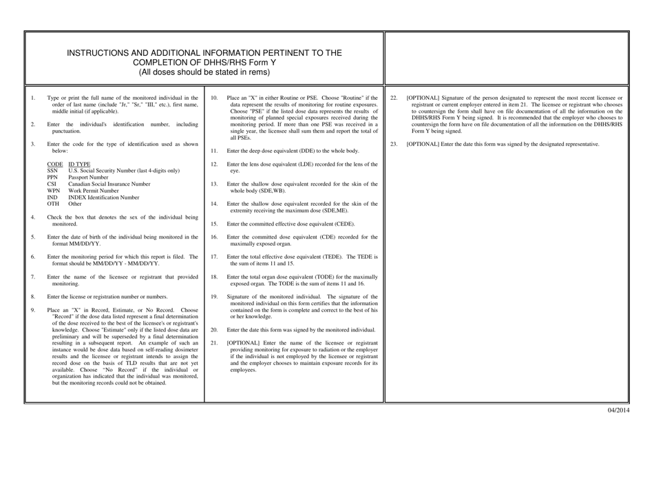DHHS / RHS Form Y Cumulative Occupational Exposure History - New Hampshire, Page 2
