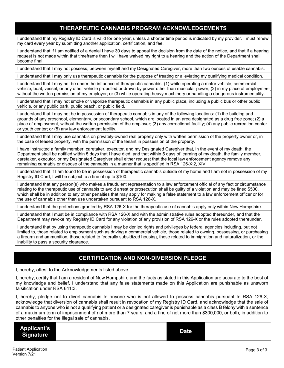 Patient Application for the Therapeutic Use of Cannabis - New Hampshire, Page 5