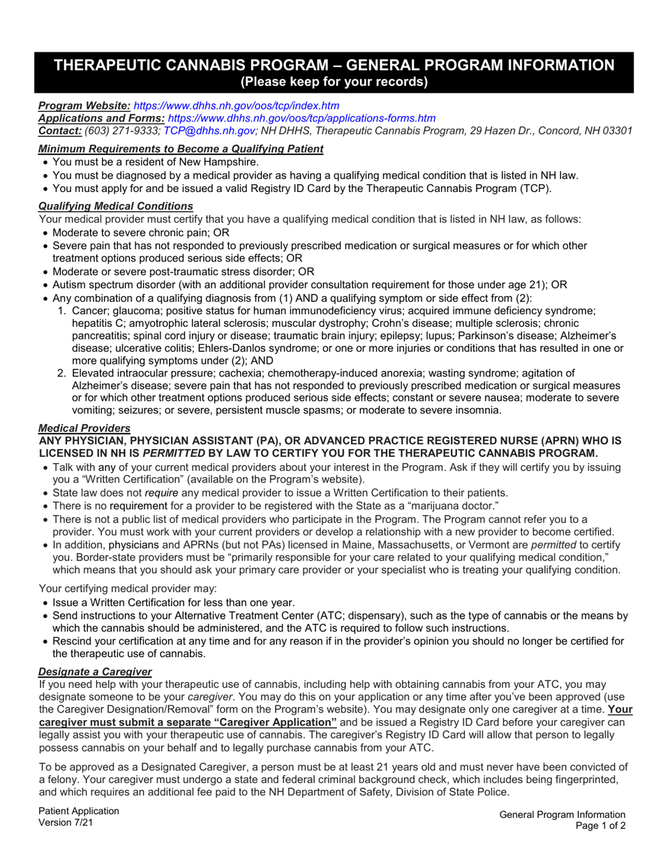 Patient Application for the Therapeutic Use of Cannabis - New Hampshire, Page 6