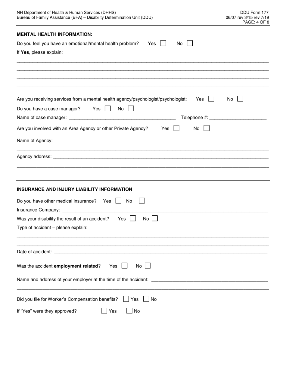 DDU Form 177 Non-medical Evaluation of Disability - New Hampshire, Page 4