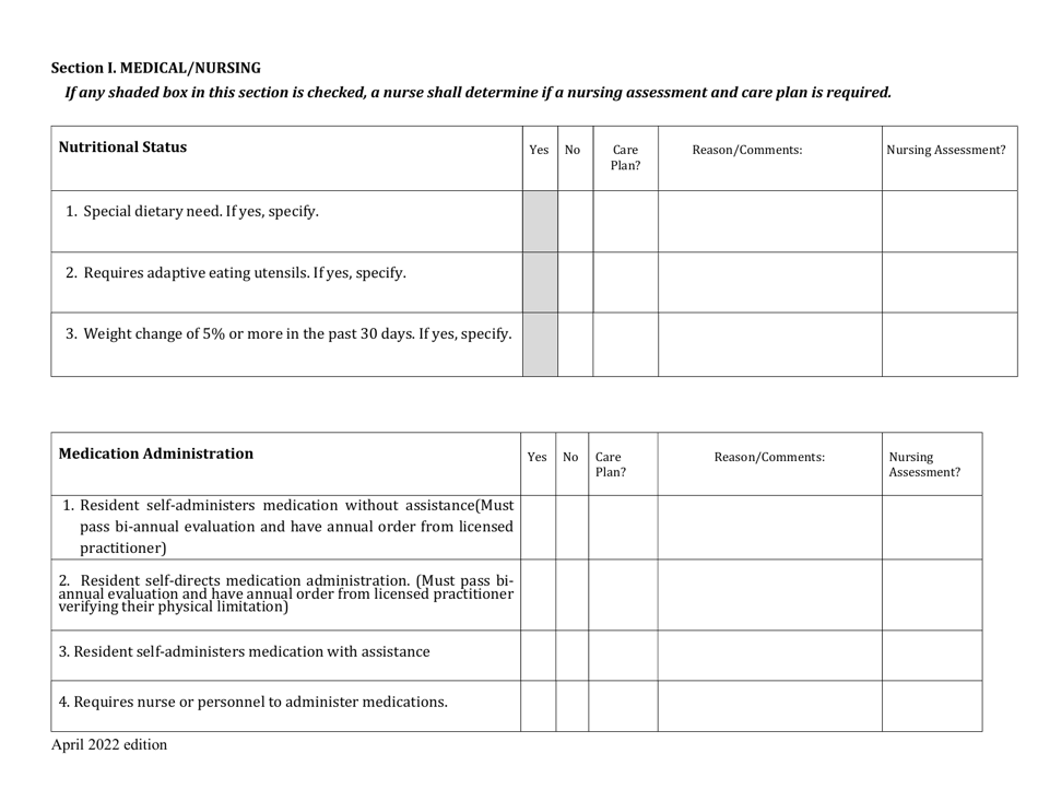 Care Assessment for Residential Services Tool - New Hampshire, Page 2