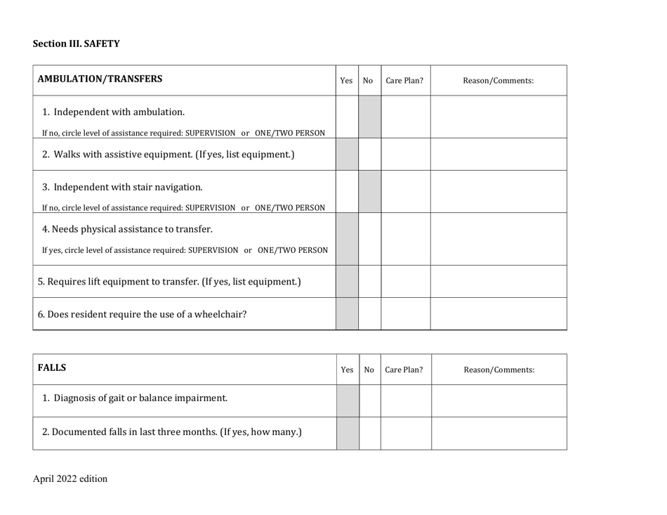 Care Assessment for Residential Services Tool - New Hampshire, Page 6