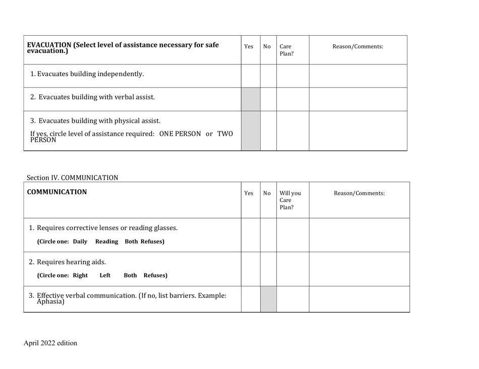 Care Assessment for Residential Services Tool - New Hampshire, Page 7