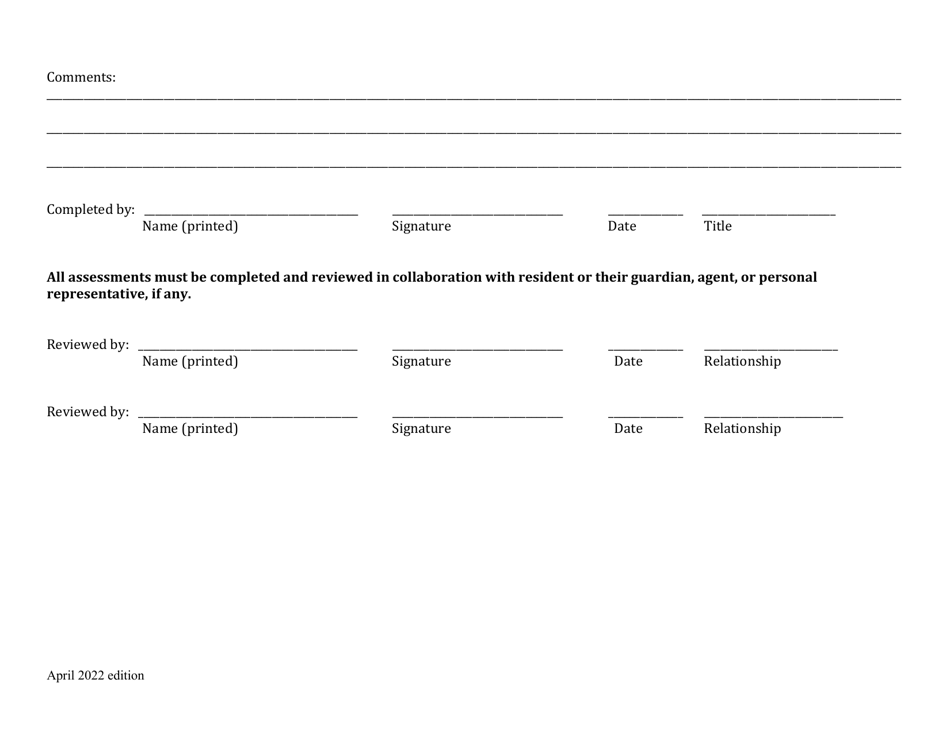 Care Assessment for Residential Services Tool - New Hampshire, Page 8