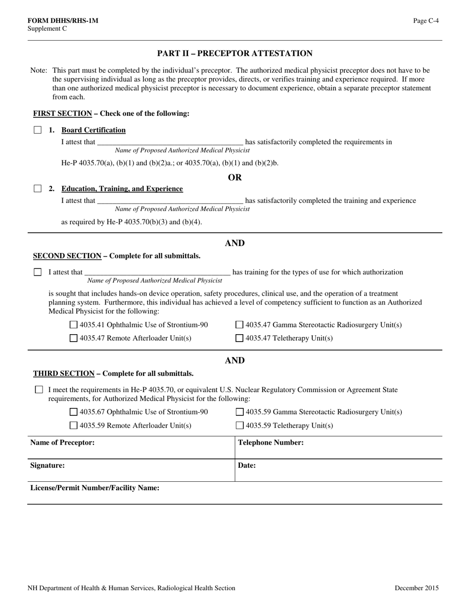 Form RHS-1M Supplement C Authorized Medical Physicist Training and Experience and Preceptor Attestation - New Hampshire, Page 4