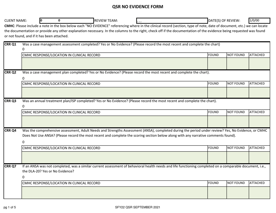 Qsr No Evidence Form - New Hampshire, Page 1