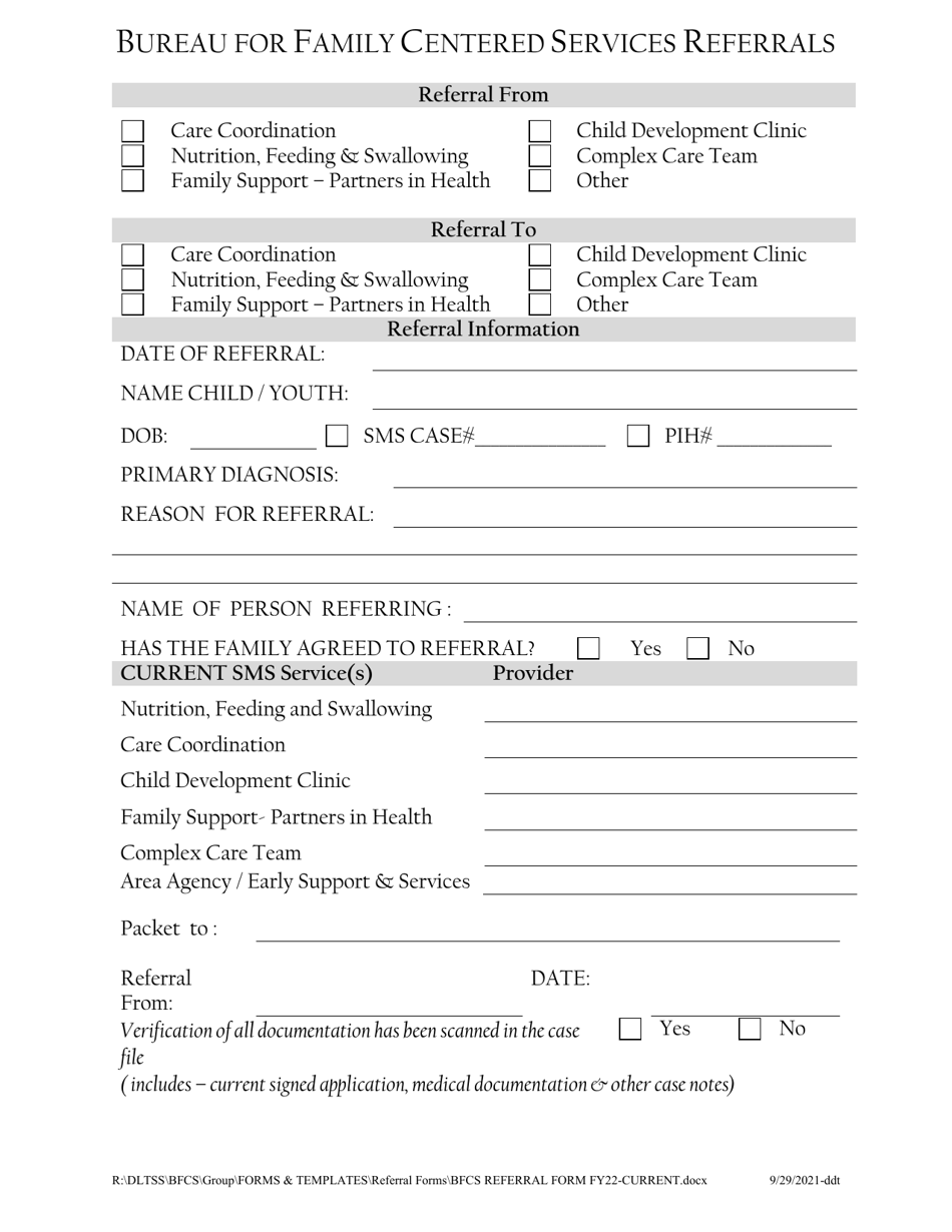 Bureau for Family Centered Services Referrals - New Hampshire, Page 1