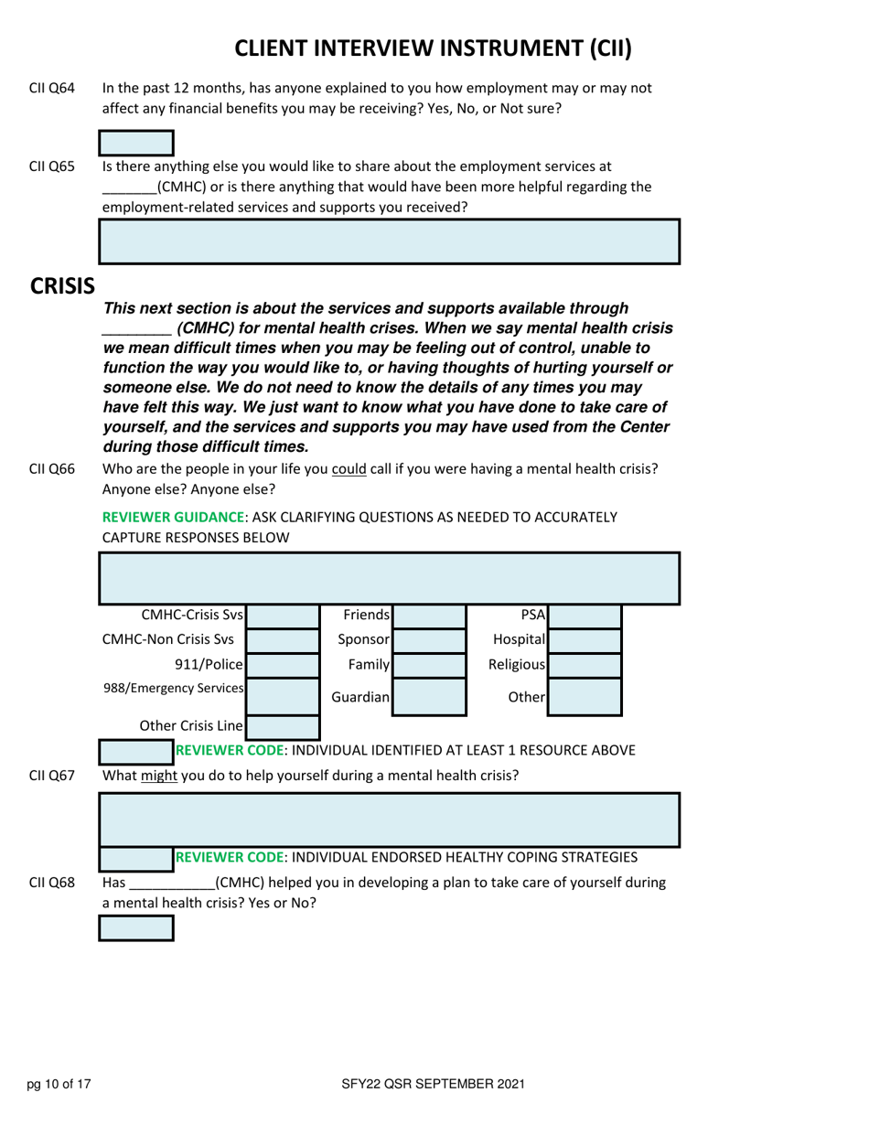 Client Interview Instrument (Cii) - New Hampshire, Page 10