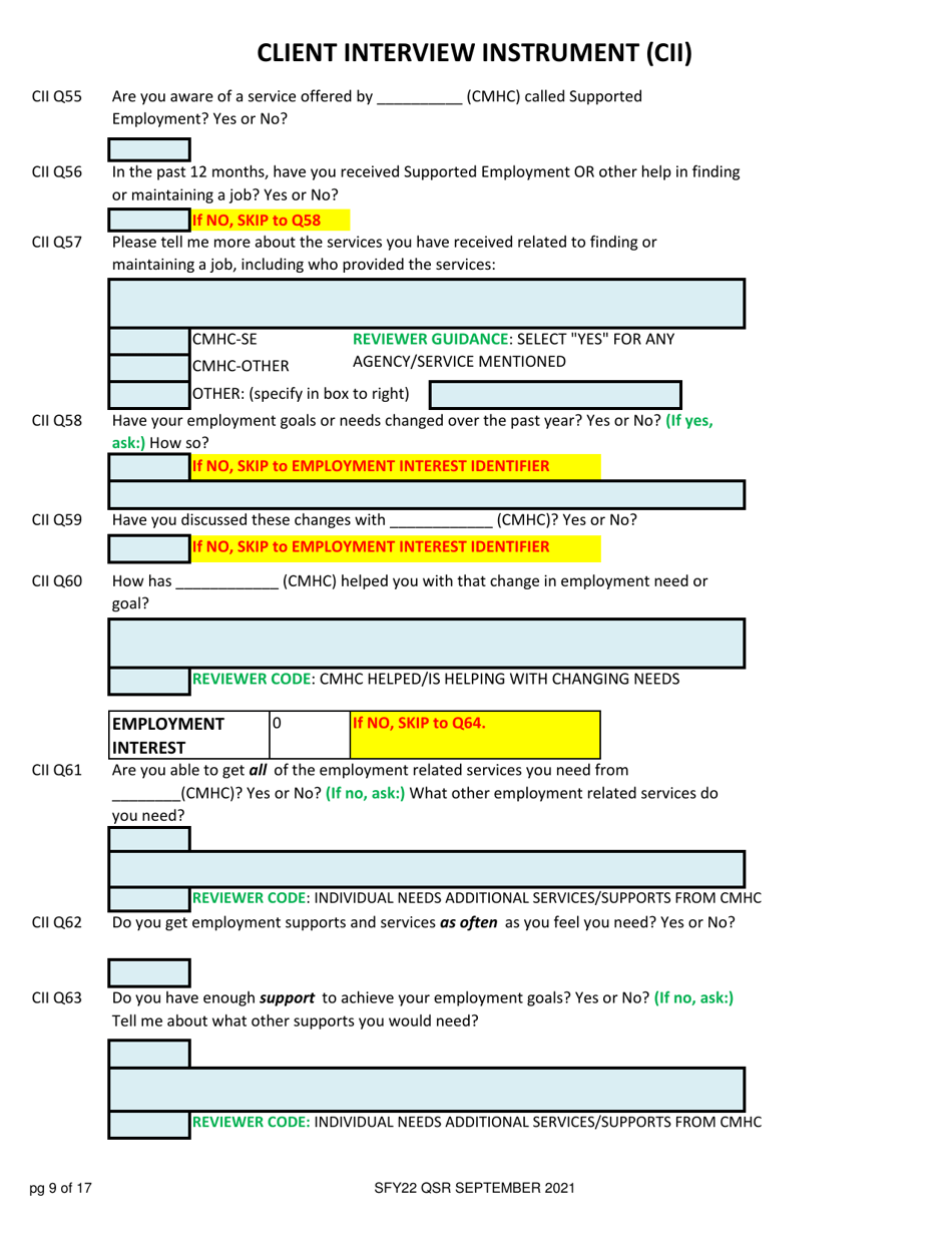Client Interview Instrument (Cii) - New Hampshire, Page 9