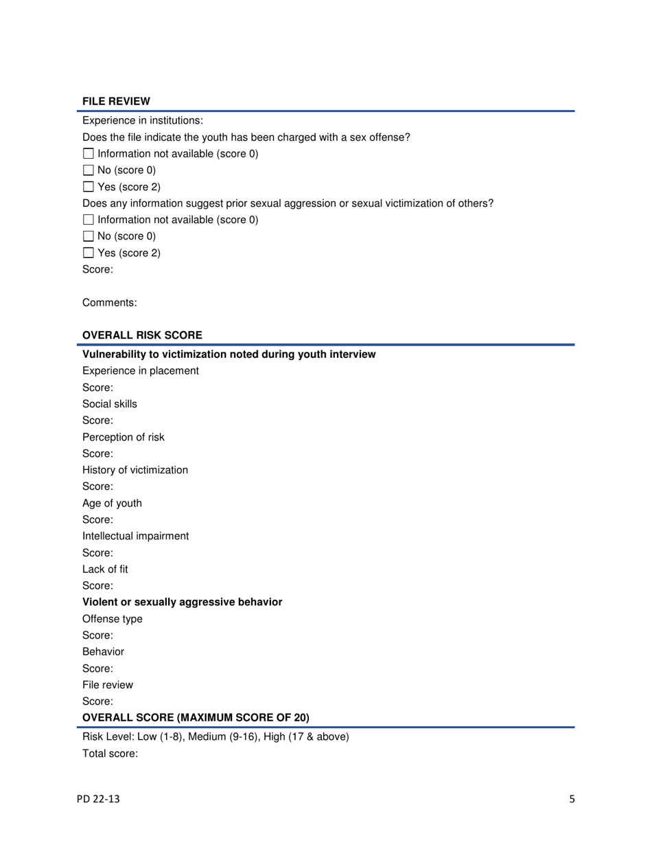 Form 2197 Prea Vulnerability Assessment Instrument - Risk of Victimization and / or Sexually Aggressive Behavior / Overall Risk - New Hampshire, Page 5