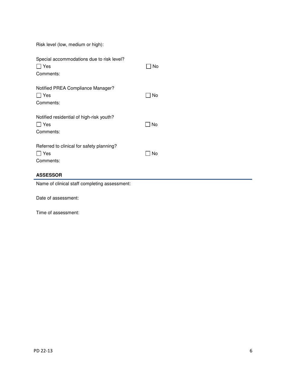 Form 2197 Prea Vulnerability Assessment Instrument - Risk of Victimization and / or Sexually Aggressive Behavior / Overall Risk - New Hampshire, Page 6