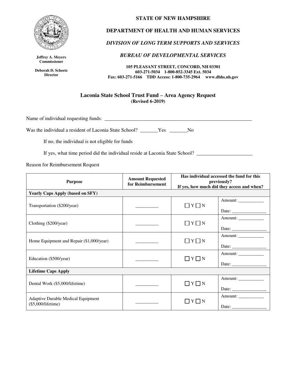 Area Agency Request - Laconia State School Trust Fund - New Hampshire, Page 1