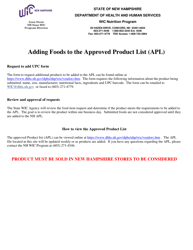 Document preview: Nh Wic Request to Add Product to Authorized Product List (Apl) - New Hampshire