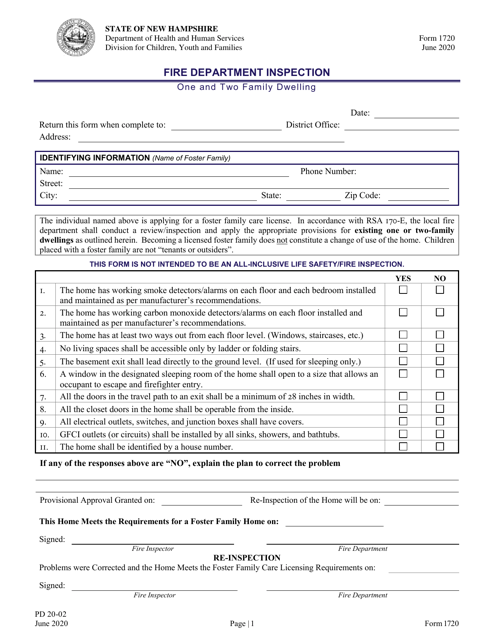 Form 1720 (PD20-02) Fire Department Inspection - One and Two Family Dwelling - New Hampshire