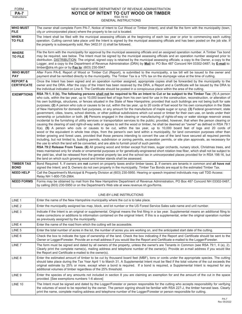 Form PA-7 Notice of Intent to Cut Wood or Timber - New Hampshire, Page 2