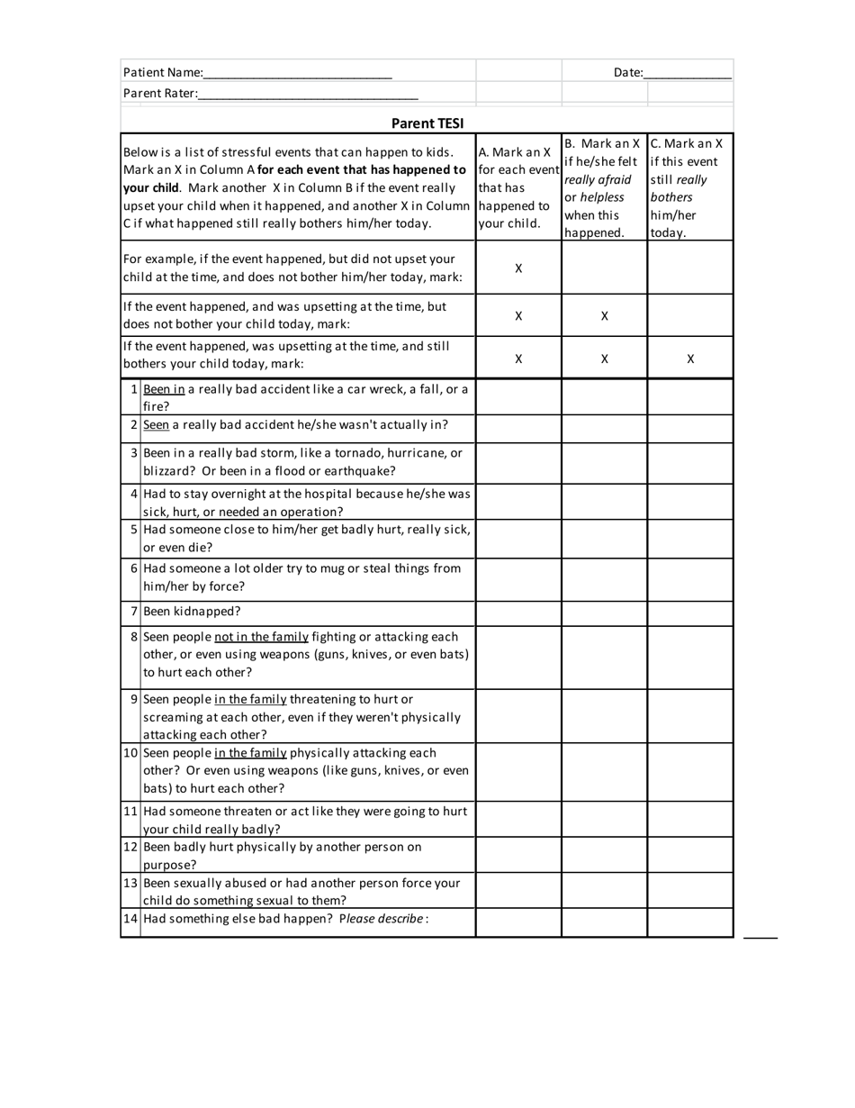 Traumatic Events Screening Inventory - Parent Version - New Hampshire, Page 1