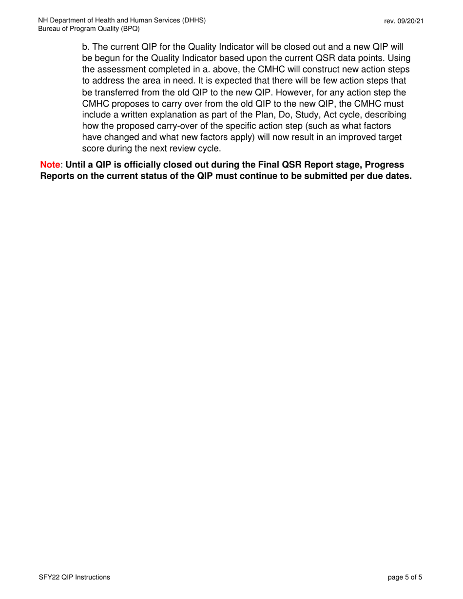 Qsr Quality Improvement Plan (Qip) and Progress Reporting Instructions - Cmhc - New Hampshire, Page 5