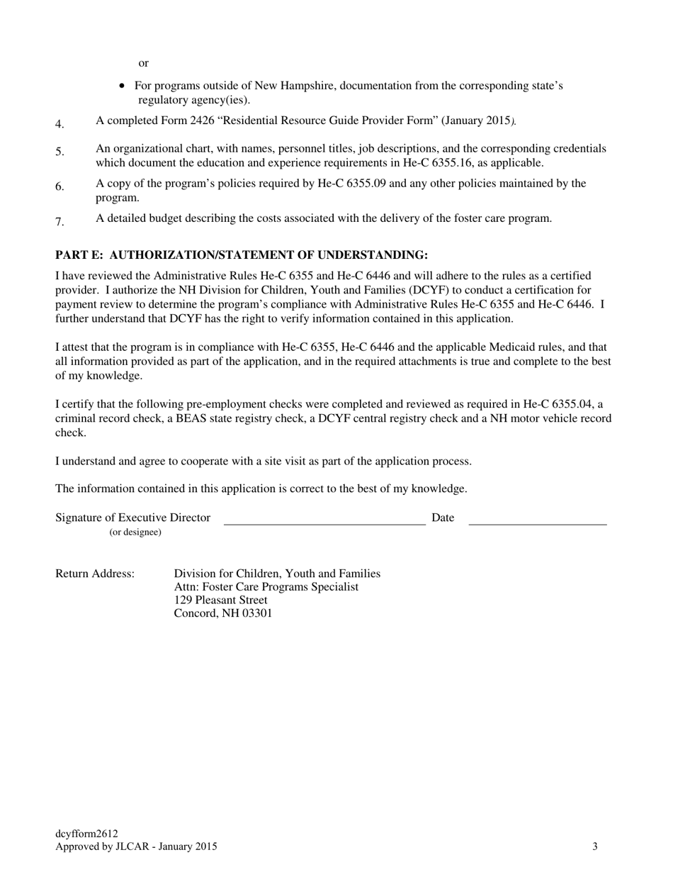 Form 2612 Certification for Payment Application - Foster Care Programs - New Hampshire, Page 3