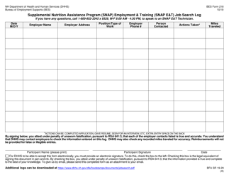 BES Form 218 Supplemental Nutrition Assistance Program (Snap) Employment &amp; Training (Snap E&amp;t) Job Search Log - New Hampshire