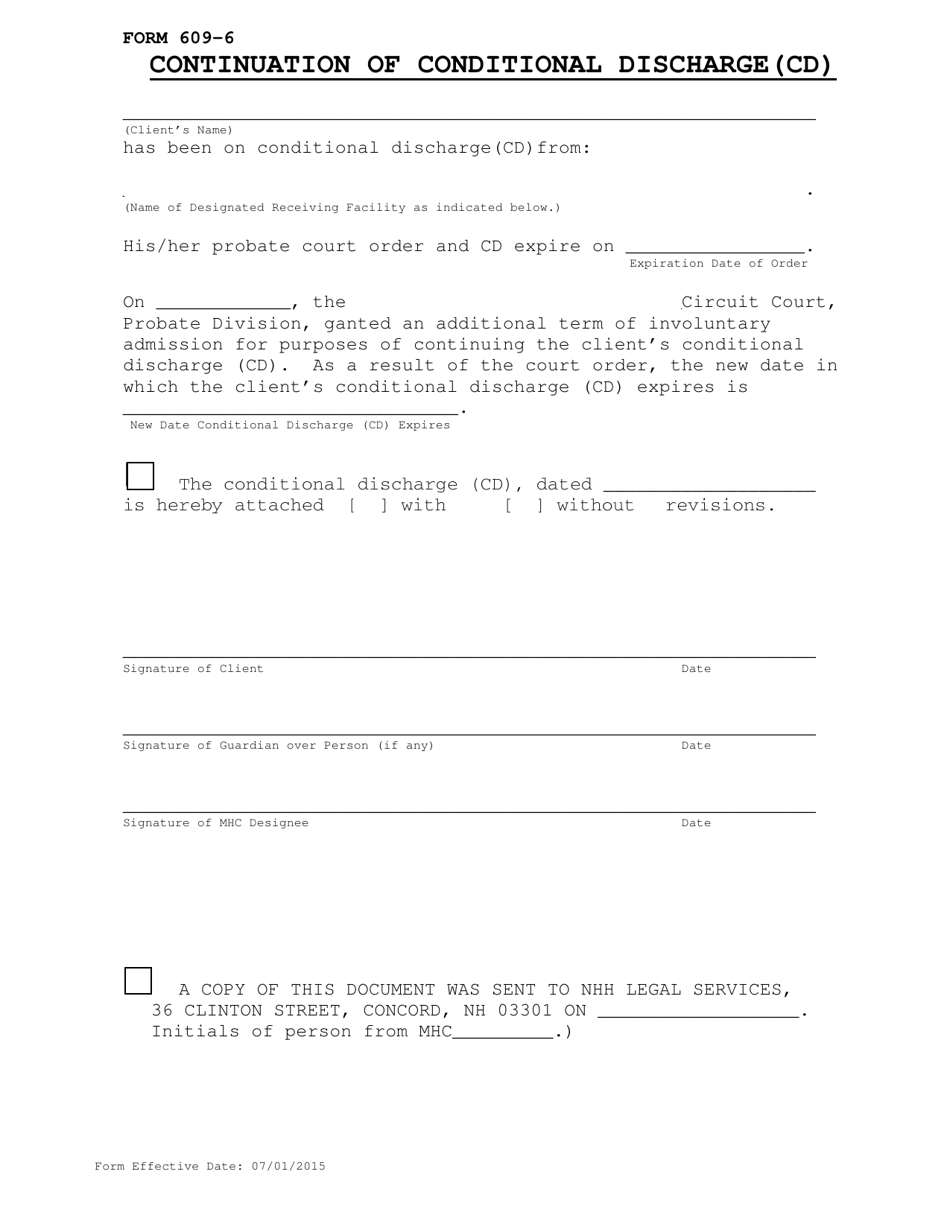 Form 609-6 Continuation of Conditional Discharge (Cd) - New Hampshire, Page 1