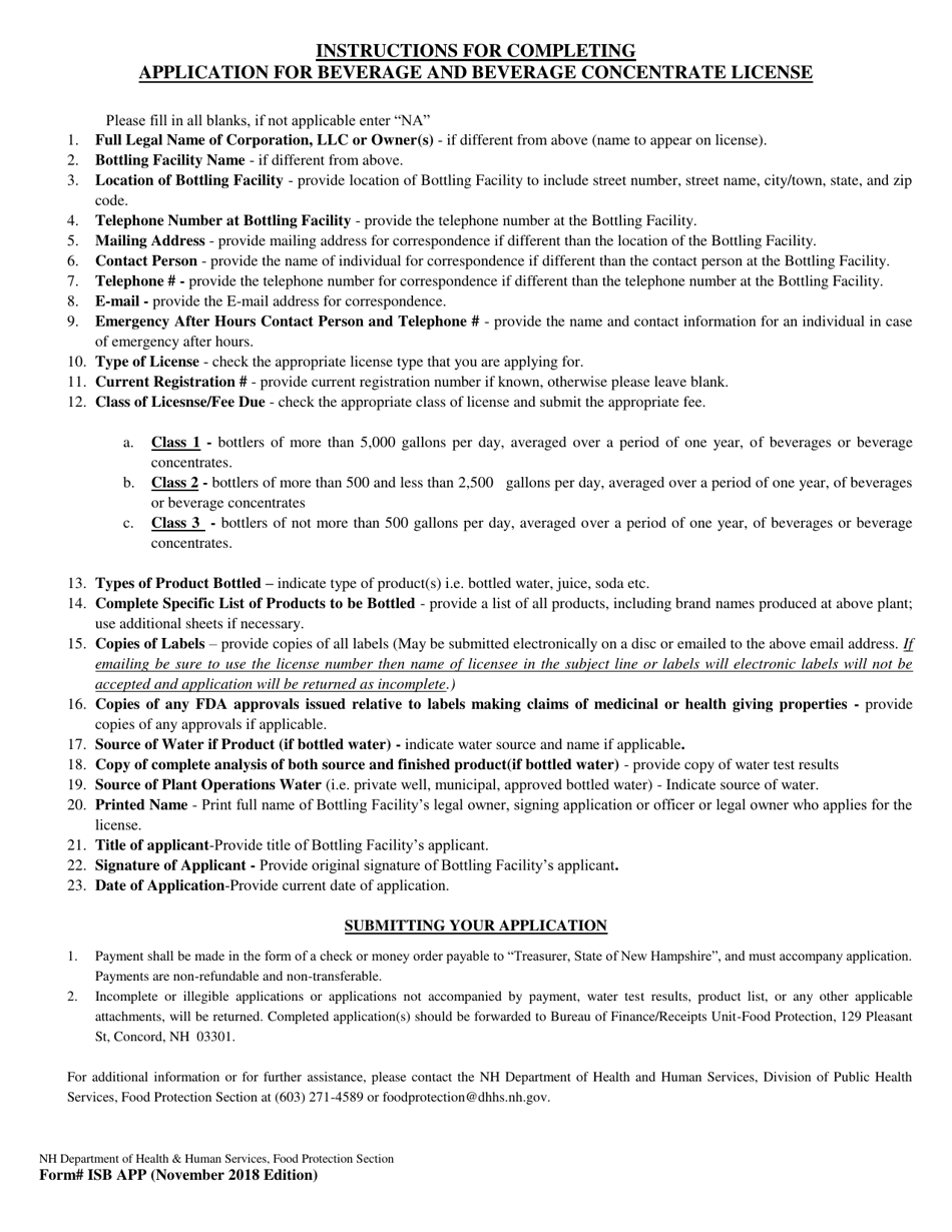 Form ISB APP Application for Beverage and Bottled Water License - New Hampshire, Page 2