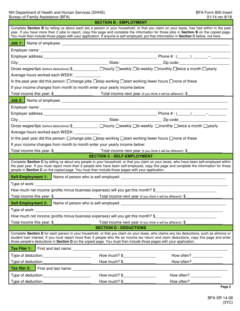 BFA Form 800 Medical Assistance for Children, Pregnant Women,  Parent / Caretaker Relatives Insert - New Hampshire, Page 3