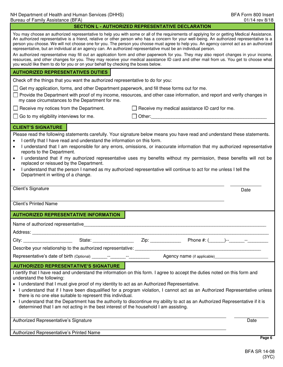 BFA Form 800 Medical Assistance for Children, Pregnant Women,  Parent / Caretaker Relatives Insert - New Hampshire, Page 7