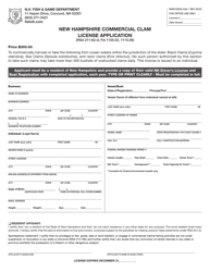 Form MAR1002G New Hampshire Commercial Clam License Application - New Hampshire