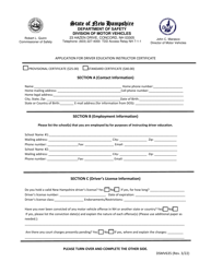 Document preview: Form DSMV635 Application for Driver Education Instructor Certificate - New Hampshire