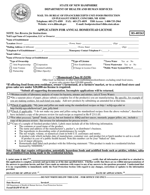 Form HAPP Application for Annual Homestead License - New Hampshire